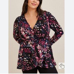 Torrid Surplice Wrap Dark Moody Goth Romantic Long Sleeve Studio Knit Top 3X